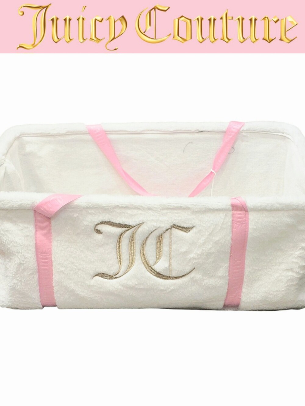 Juicy Couture Home Gold Embrodried JC Logo Faux Fur Storage Tote